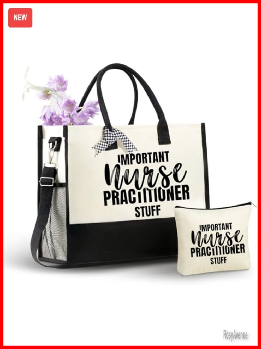 Canvas Tote Bag Set Nurse Practitioner Gift Makeup Pouch & Ribbons